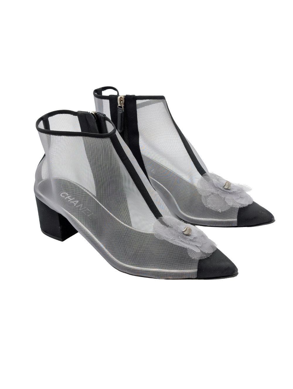 Chanel Mesh Grosgain Camellia Ankle Booties Size 40.5C Spring 2019